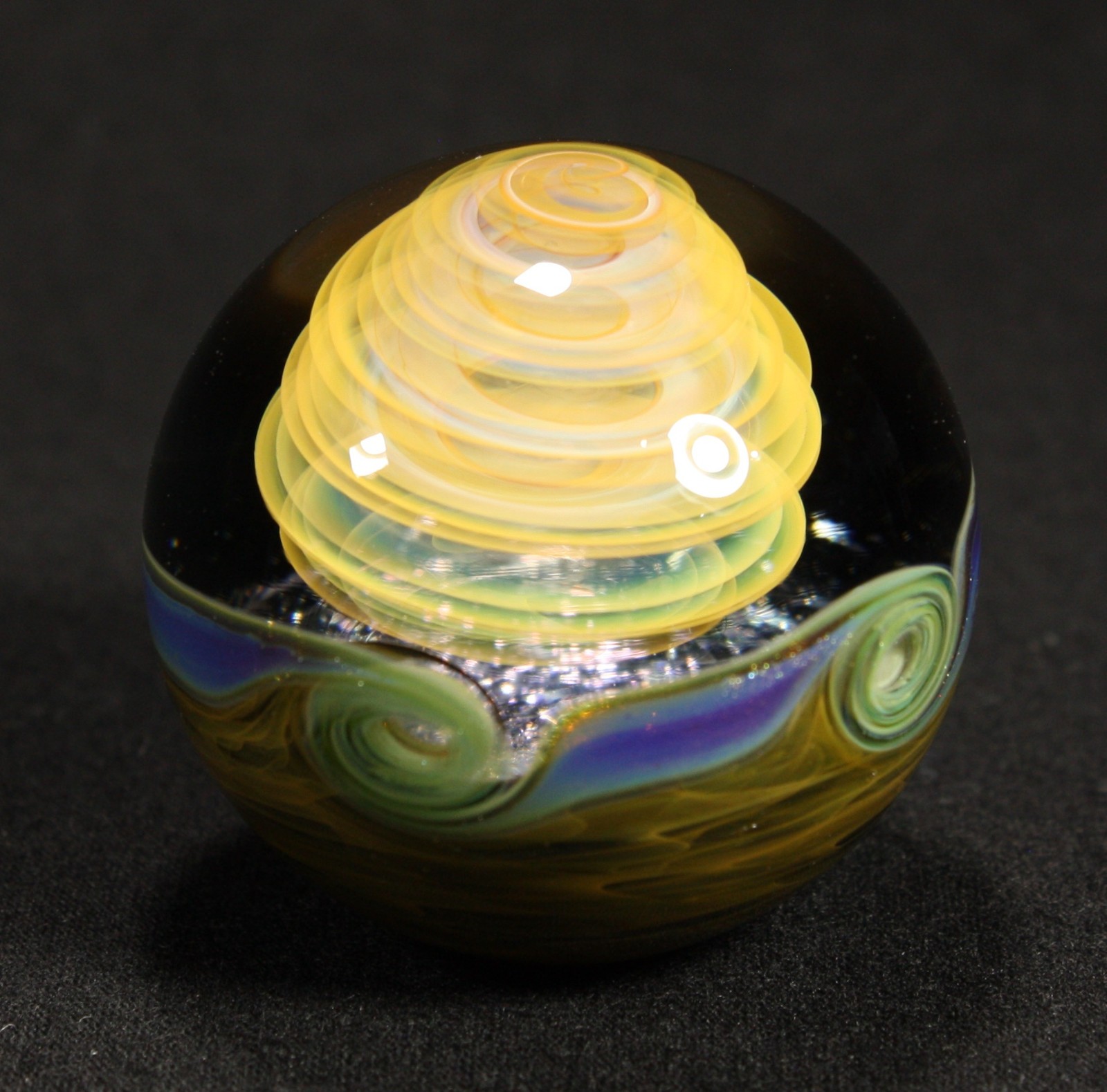 Juba Glass Handmade Marble 1.60″ Boro Lampwork Art 24K Gold and Silver Fume
