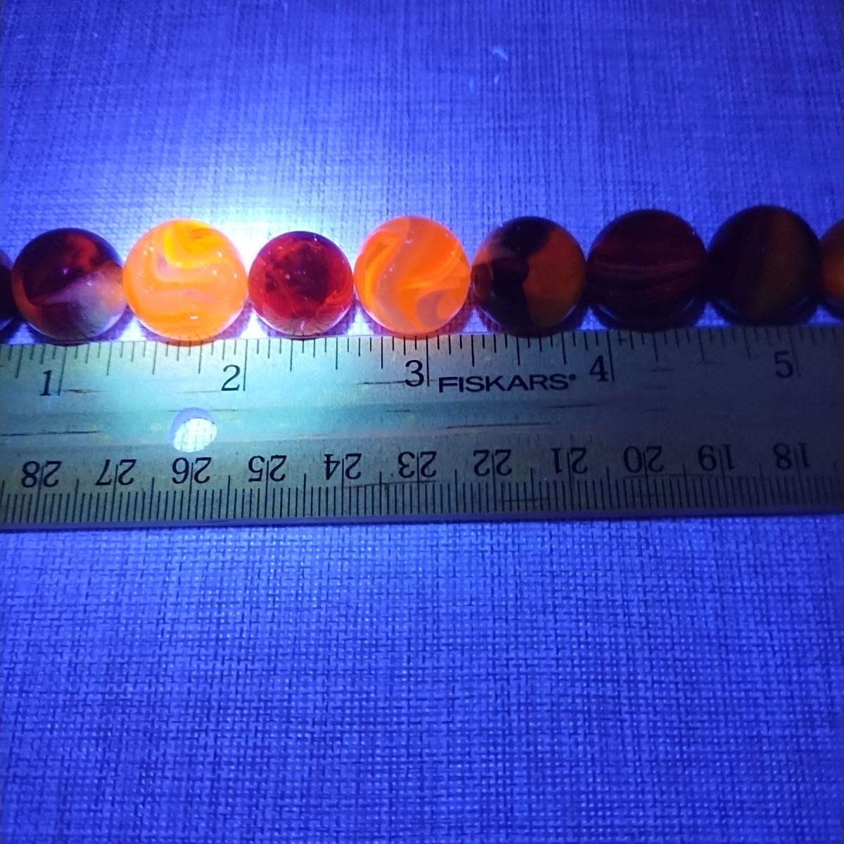 Lot Of 10 Marbles UV Glow Orange Red Yellow White Swirl Cadmium Selenium Uranium