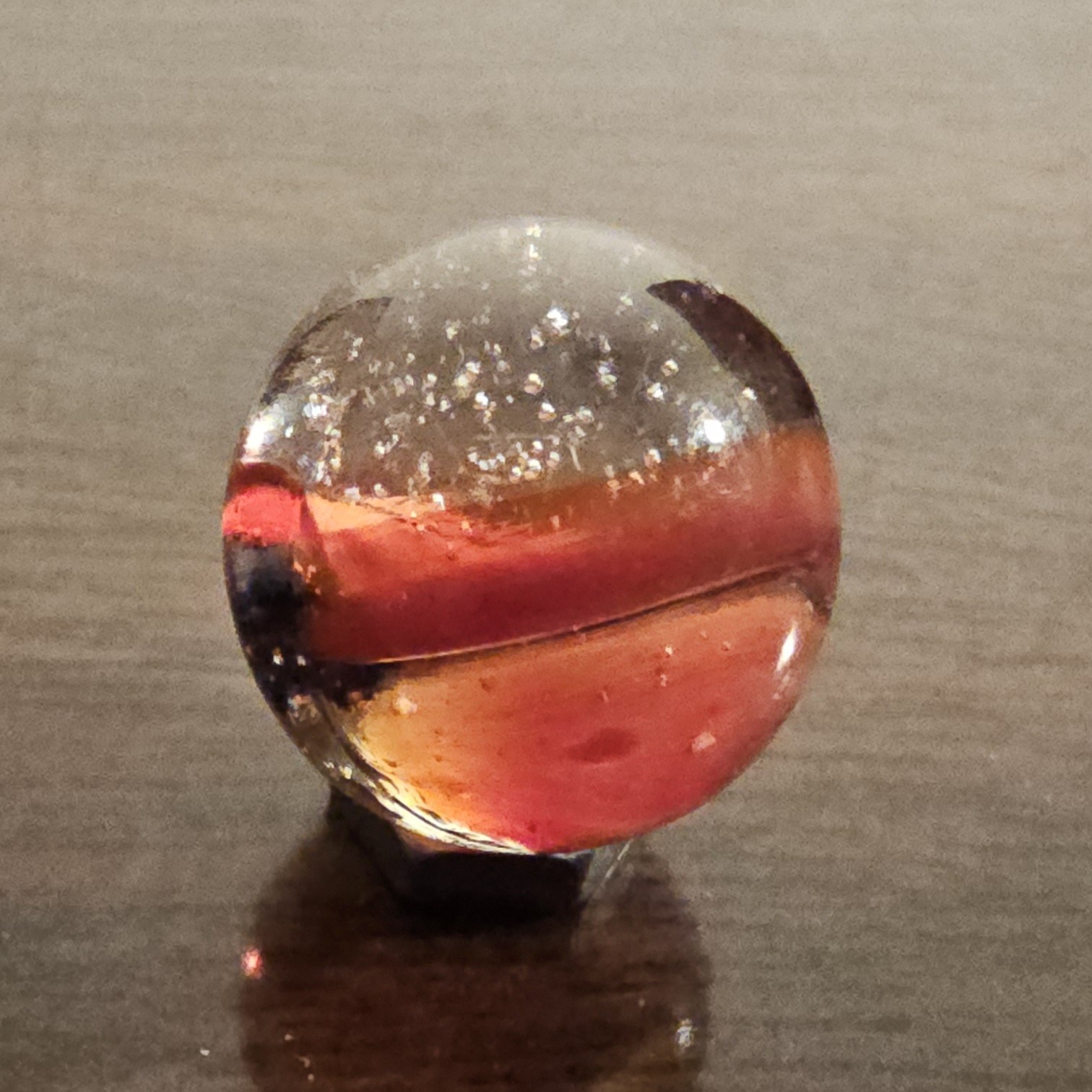 Vintage C. E. Bogard Rose Hybrid .625 Cats Eye in Clear Uranium Glass Marble