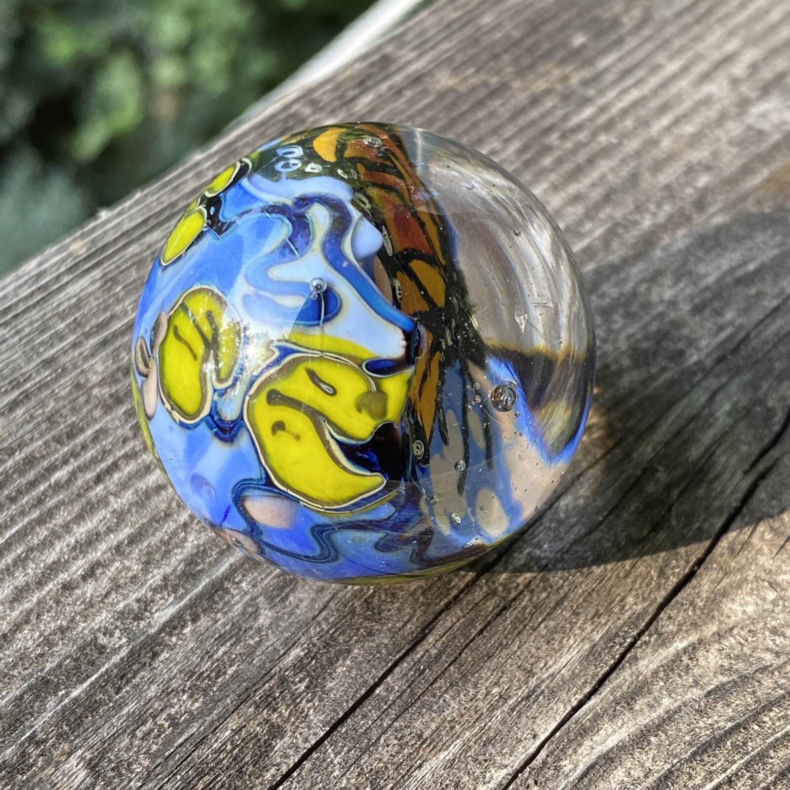 handmade art glass marble Hand Painted Summer Monarch Butterfly