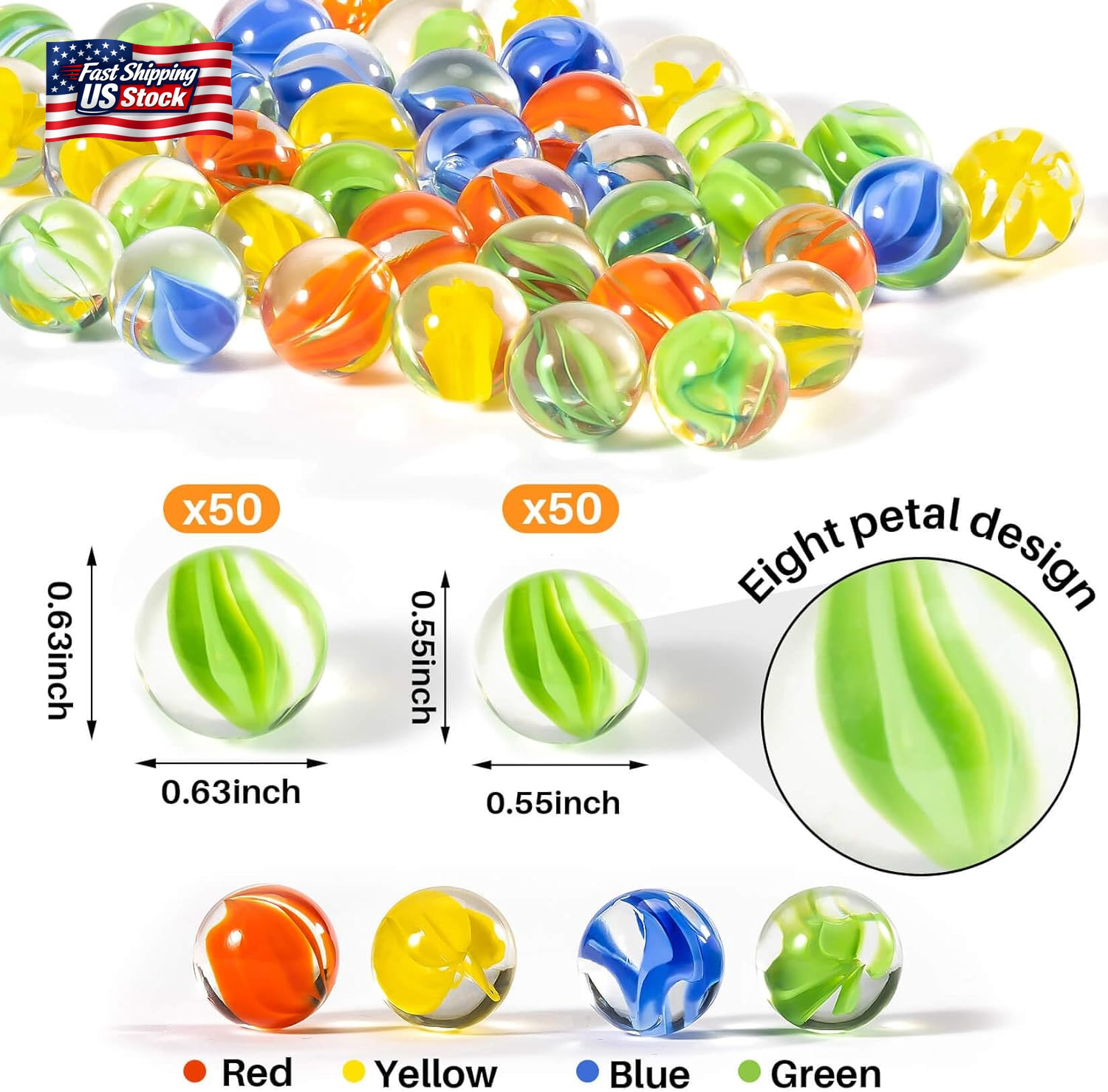 Sukh Glass Marbles – 98Pcs Thick Cat Eye Marbles Bulk, for Marble Run, Chinese C