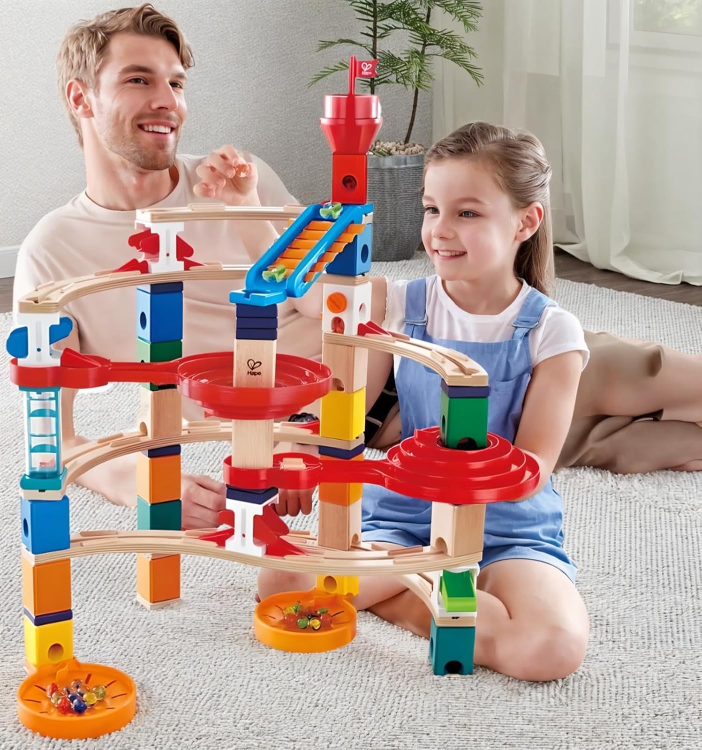 Hape Wooden Quadrilla Super Spirals Marble Run STEM Toy for Kids 4+ Years