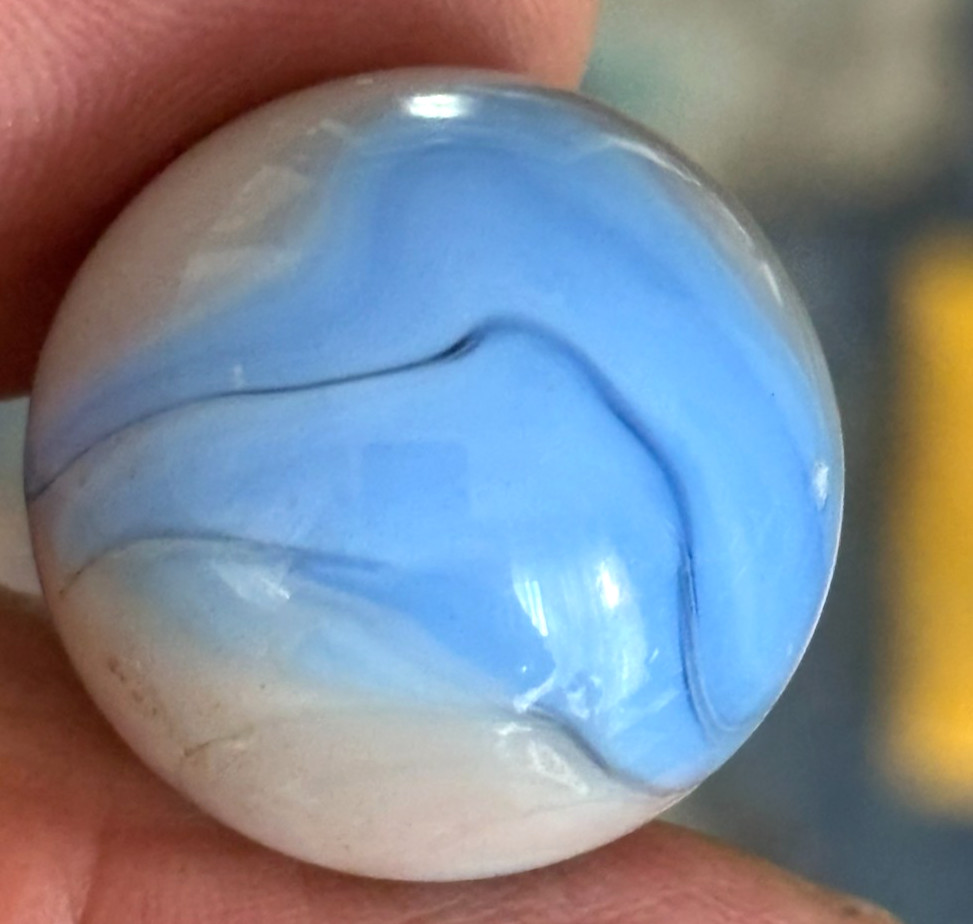 Large Shooter Marble .83″ Blue Gray Swirl UV Glow From Estate Marbles Lot