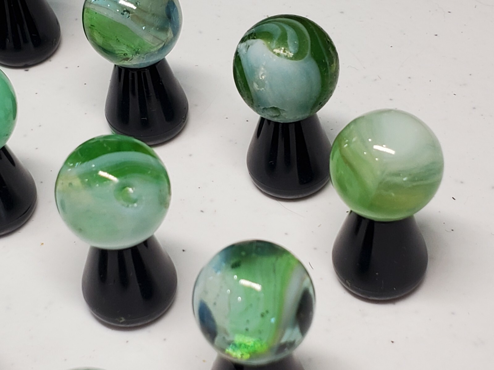GORGEOUS Lot of 11 Green white Swirl Solid Vintage Marbles Different sizes