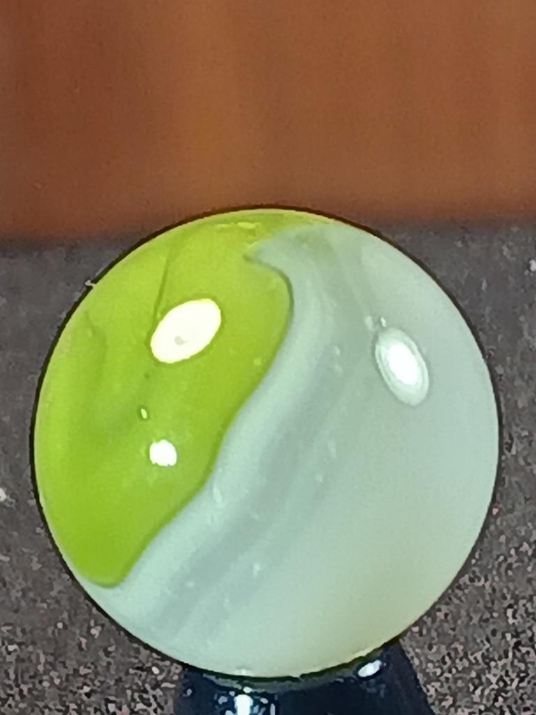 5/8″ Vitro Grinch Green Ice White on Clear Patch Swirl NM Serious Marble B63