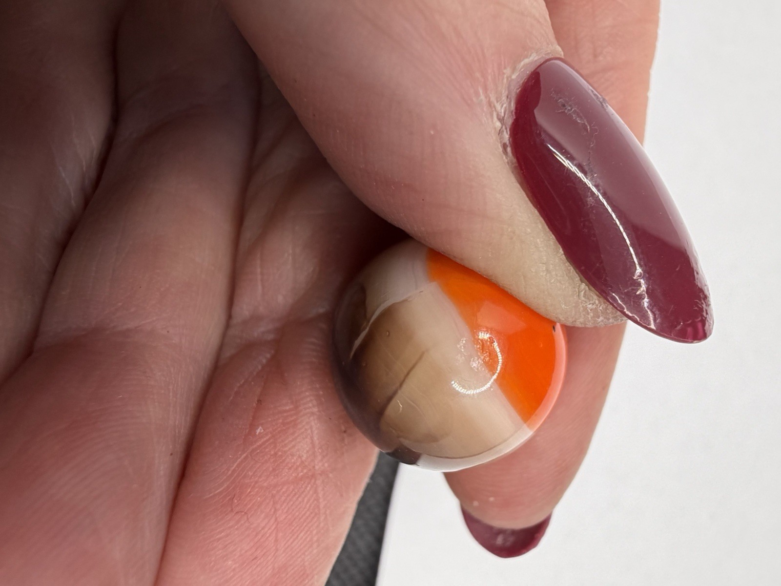 Vintage Akro Agate Peltier Art Swirl Glass Marble .65” Brown Orange White Smoke