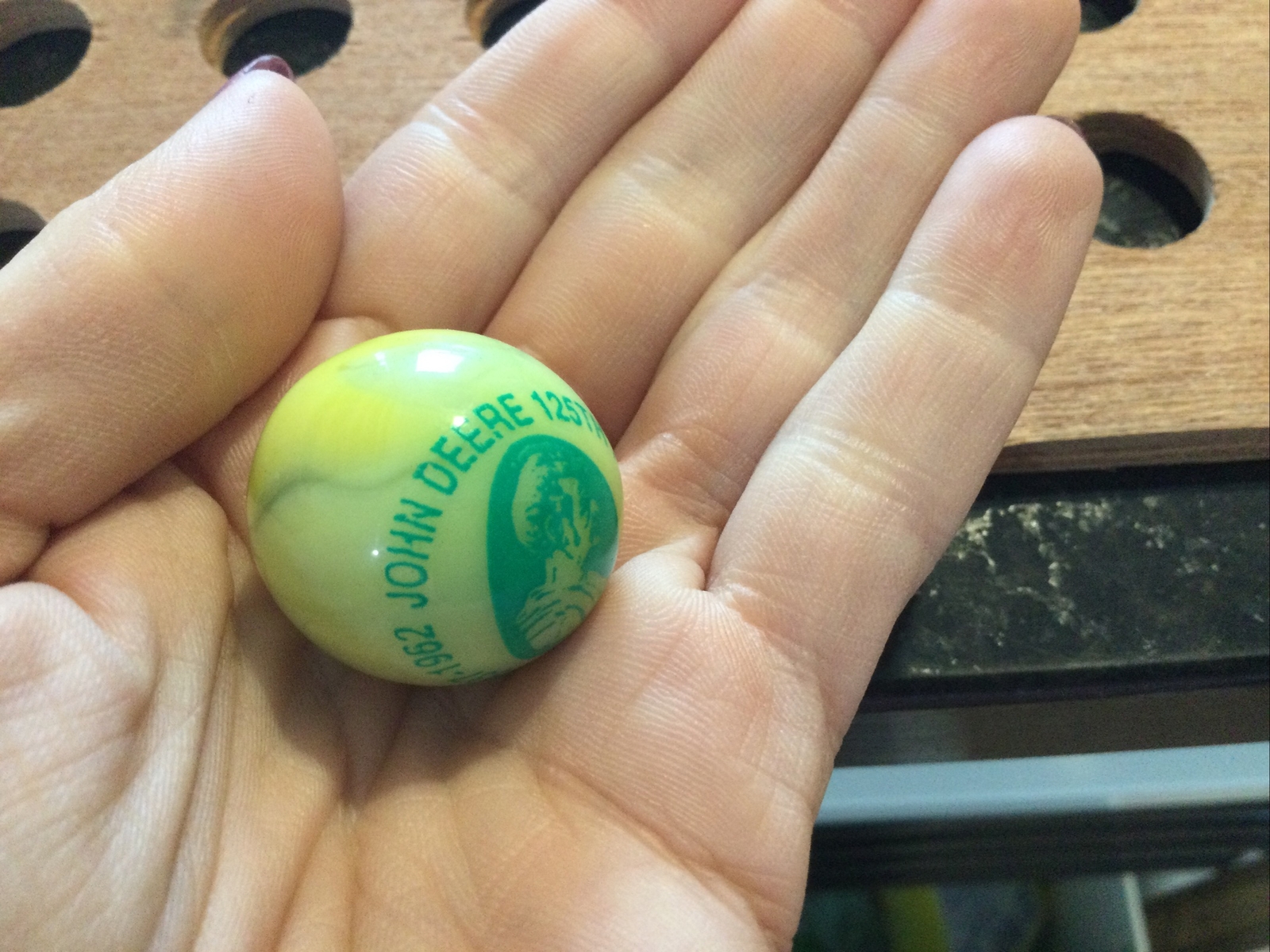 Vintage | “John Deere 125th Anniversary 1837-1962 | Green & Yellow Swirl Marble