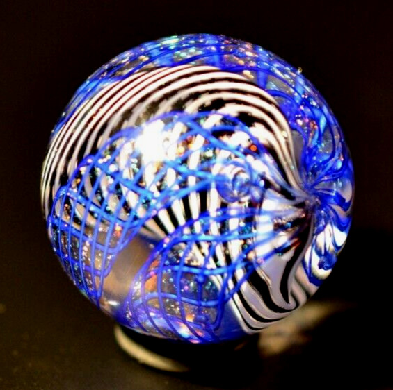JAMES ALLOWAY GLASS MARBLE/1.327″-DICHROIC CANE SUPERNOVA #208-4 CANES FILIGRANA