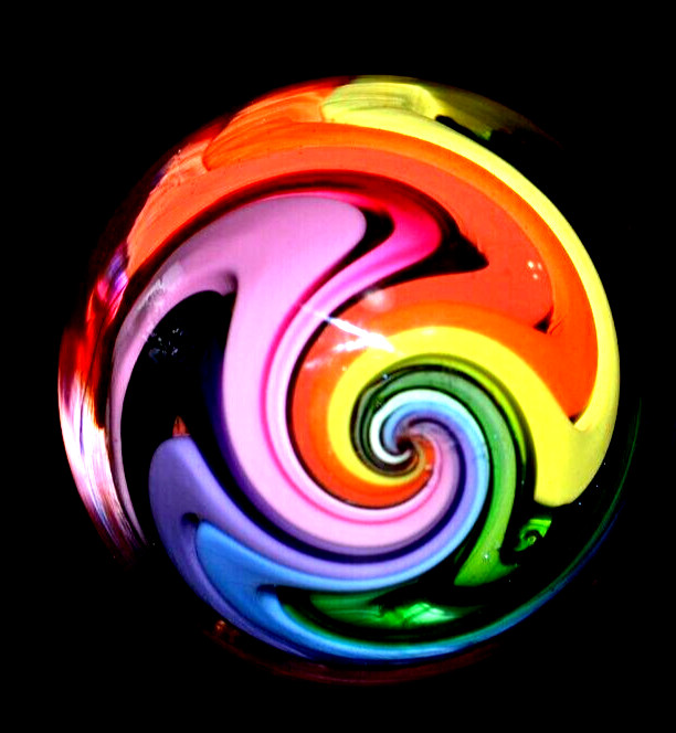 EDDIE SEESE GLASS MARBLE/1.998″-RAINBOW DRT w/FILIGRANA CANE-MAGENTA,LIME,VIOLET