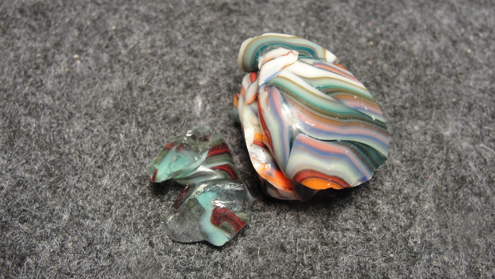 pieces of cullet from Jabo Joker experimental marble runs