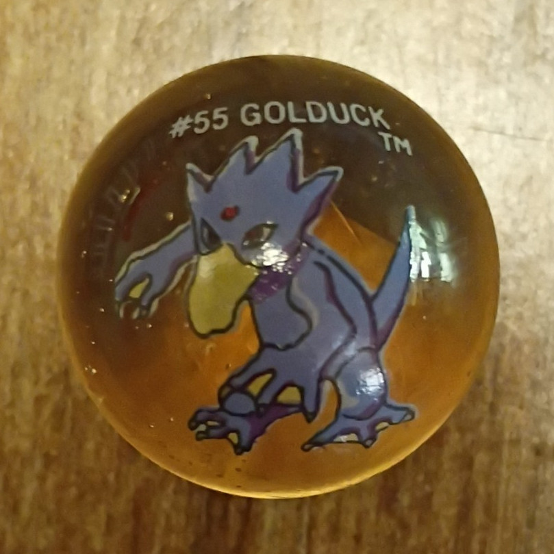 Machine Made Glass Marble w/ #55 GOLDUCK Pokémon Printed Character Design