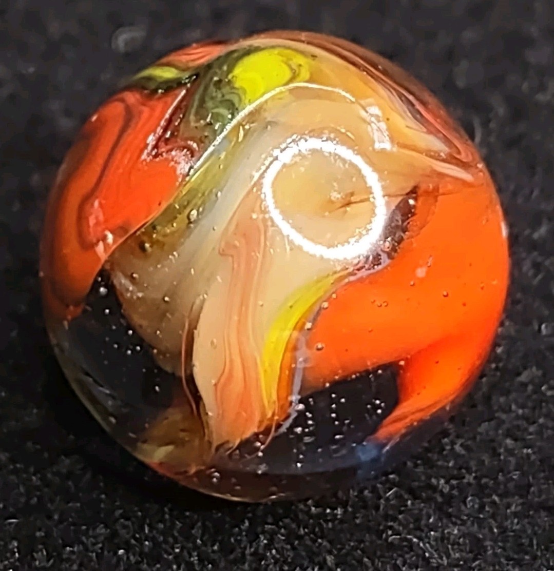 .71″ Red Yellow & Cream – Das Or Jabo Swirl NM+ Twisted Ltd. Edt. Glass Marble