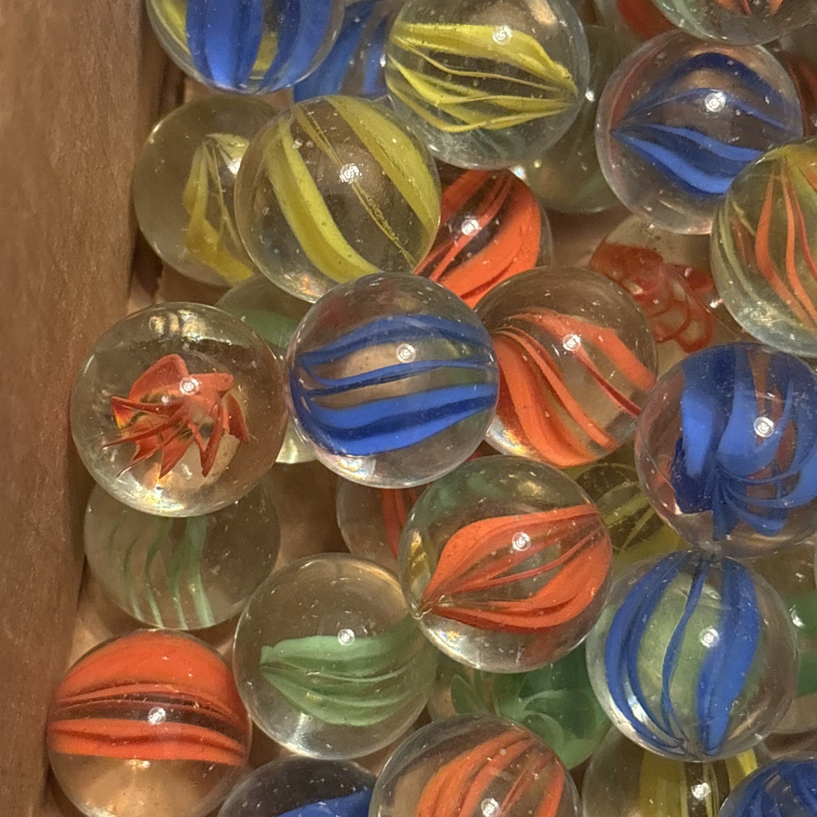 Vintage Lot Of 60 Marbles Cat Eye Multi Colors Orange Green Yellow Blue