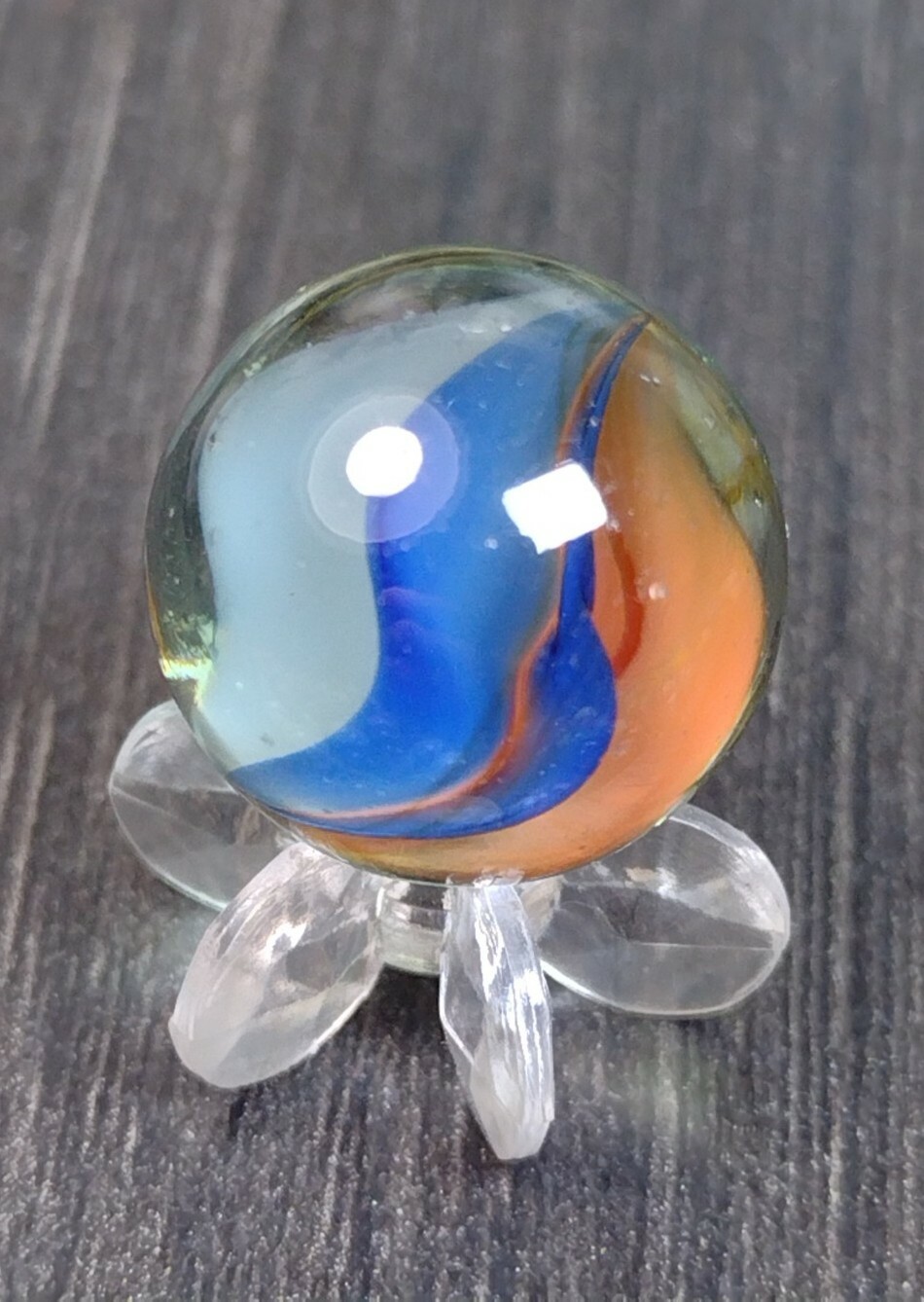 Peach & Blue Cat eye Six Vane Tri-Color .62″ Japan Foreign VINTAGE MARBLE