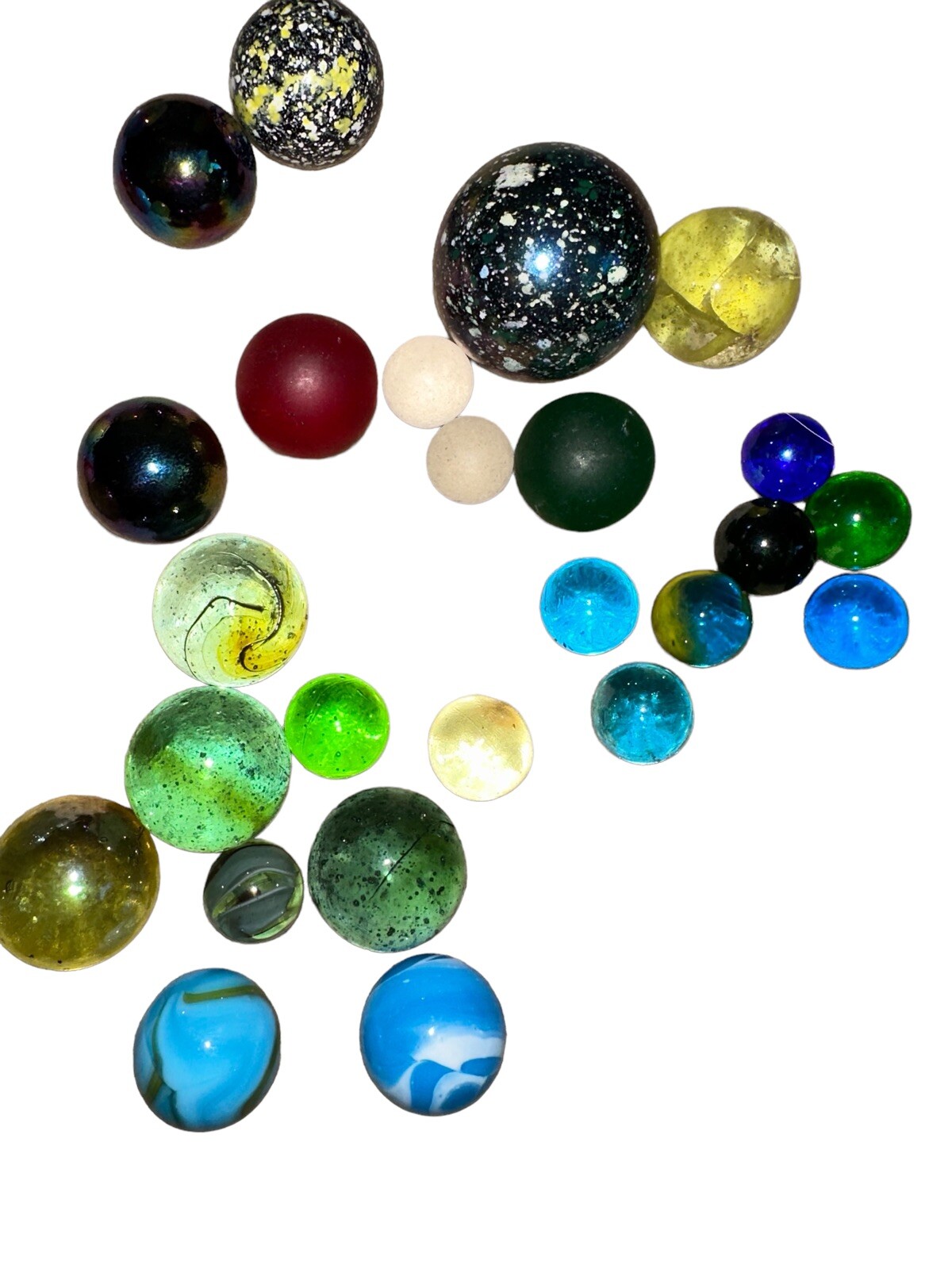 Lot Of 63 Marbles Jupiter Cat’s Eye Frosted Blue Pink Clear Iridescent
