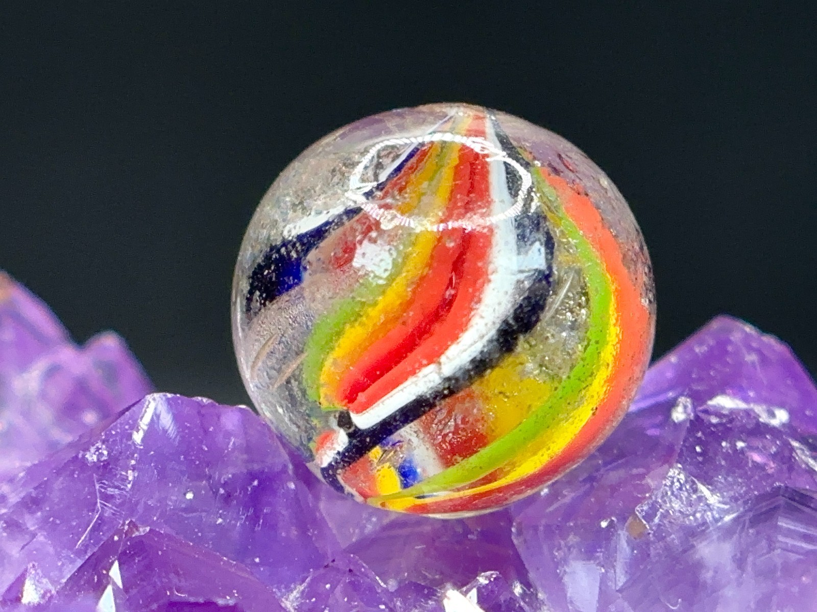 VIBRANT Vintage Antique Handmade German Marble – Ribbon Core – .65″ Polished!
