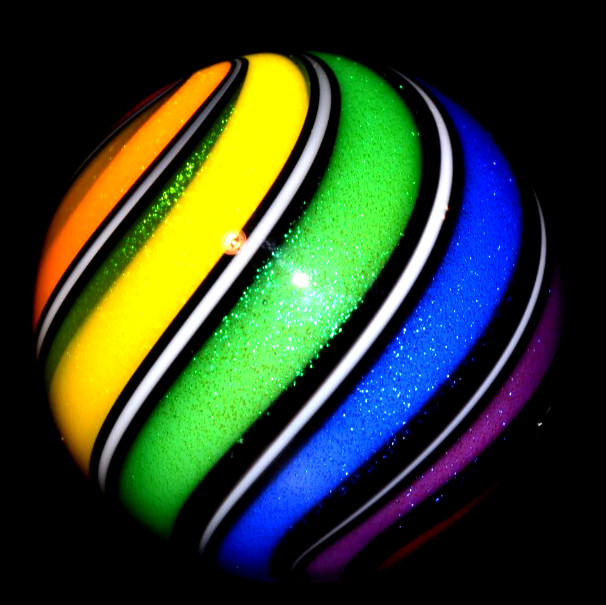 HOT HOUSE GLASS MARBLE/1.695″-CLASSIC DICHROIC BEACHBALL-YELLOW,LIME,ROYAL++