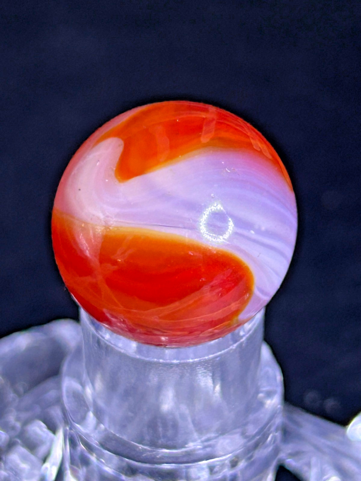 Vintage Akro Agate Onyx Marble, Red-Orange/White, Drizzle, UV+, .76″, NM+, #AP21