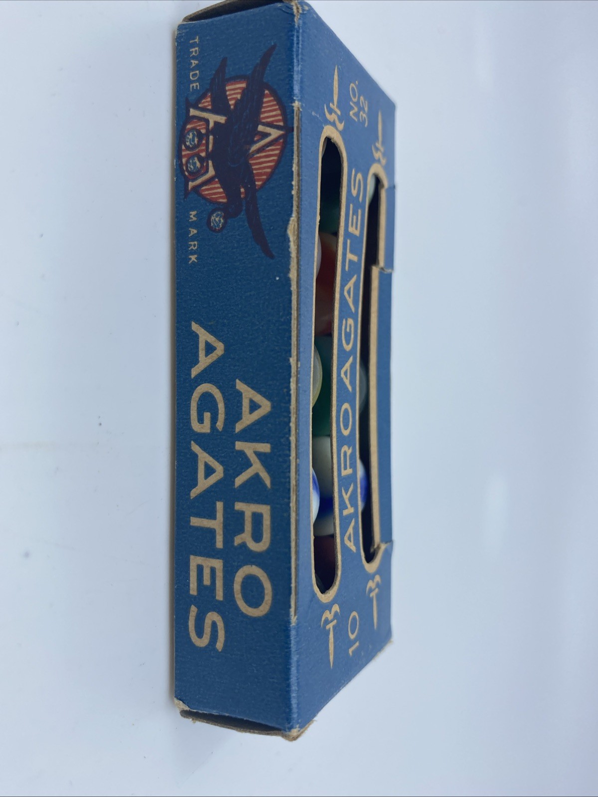 Vintage 1920s-1930s Akro Agate Co. 10 Corkscrews Marble Box No 32 Rare USA