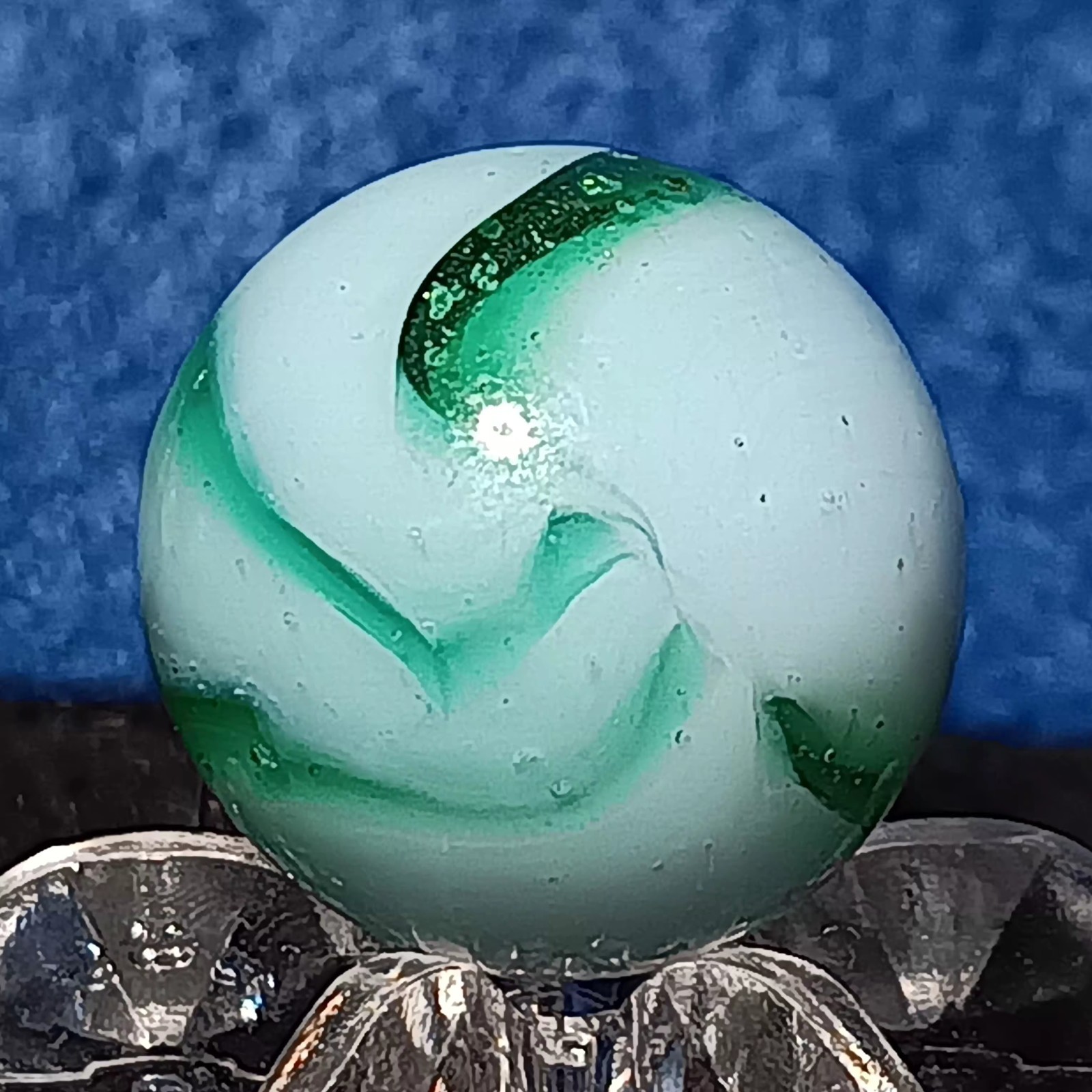 Vintage Kokomo Opalescent Glass Rainbo Marble. .59″ NM. HTF Example