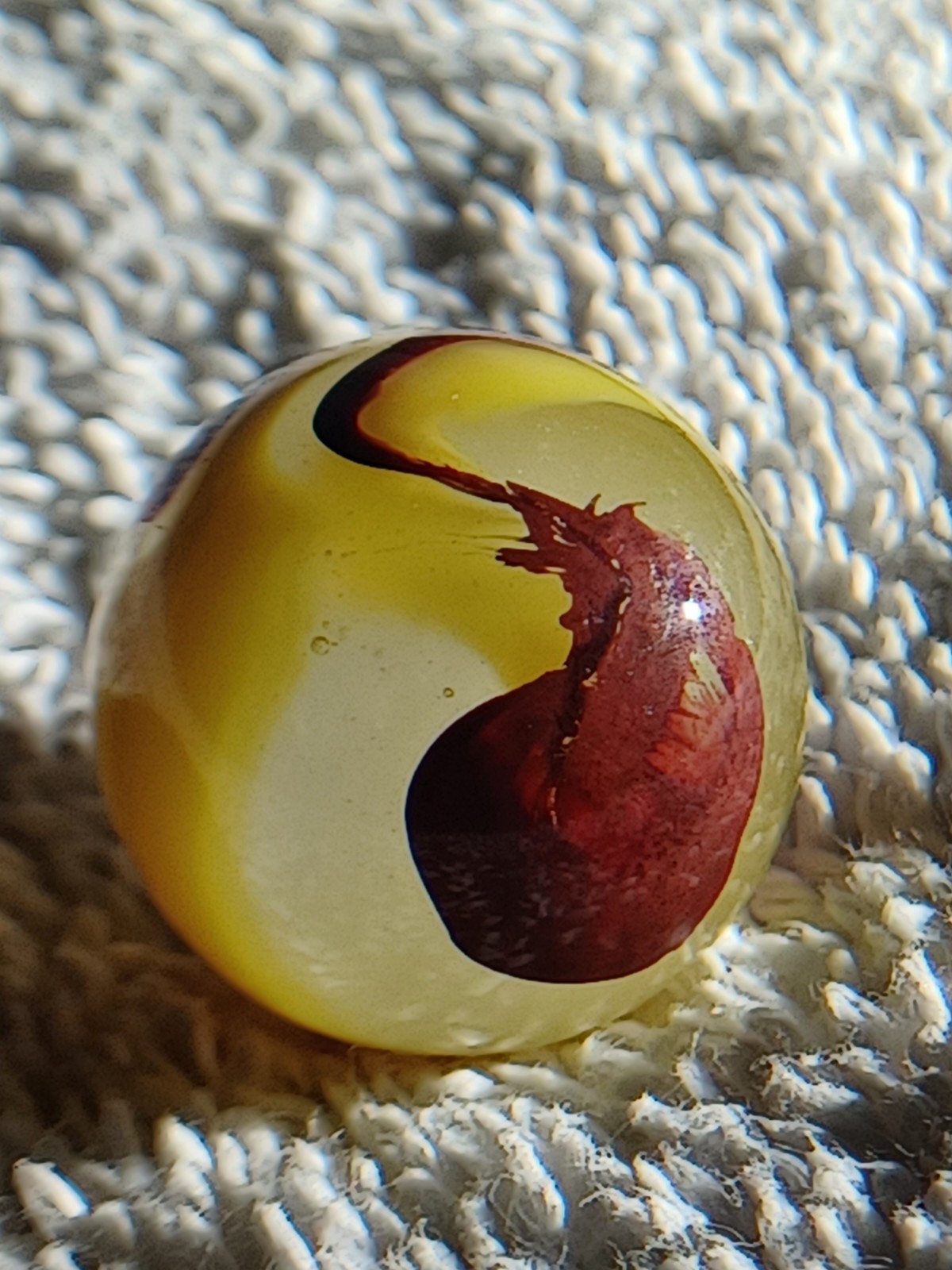 .77 Akro Eggyolk Oxblood Marble. Elite Example/Size. Old. Rare. Dead Wet Mint.