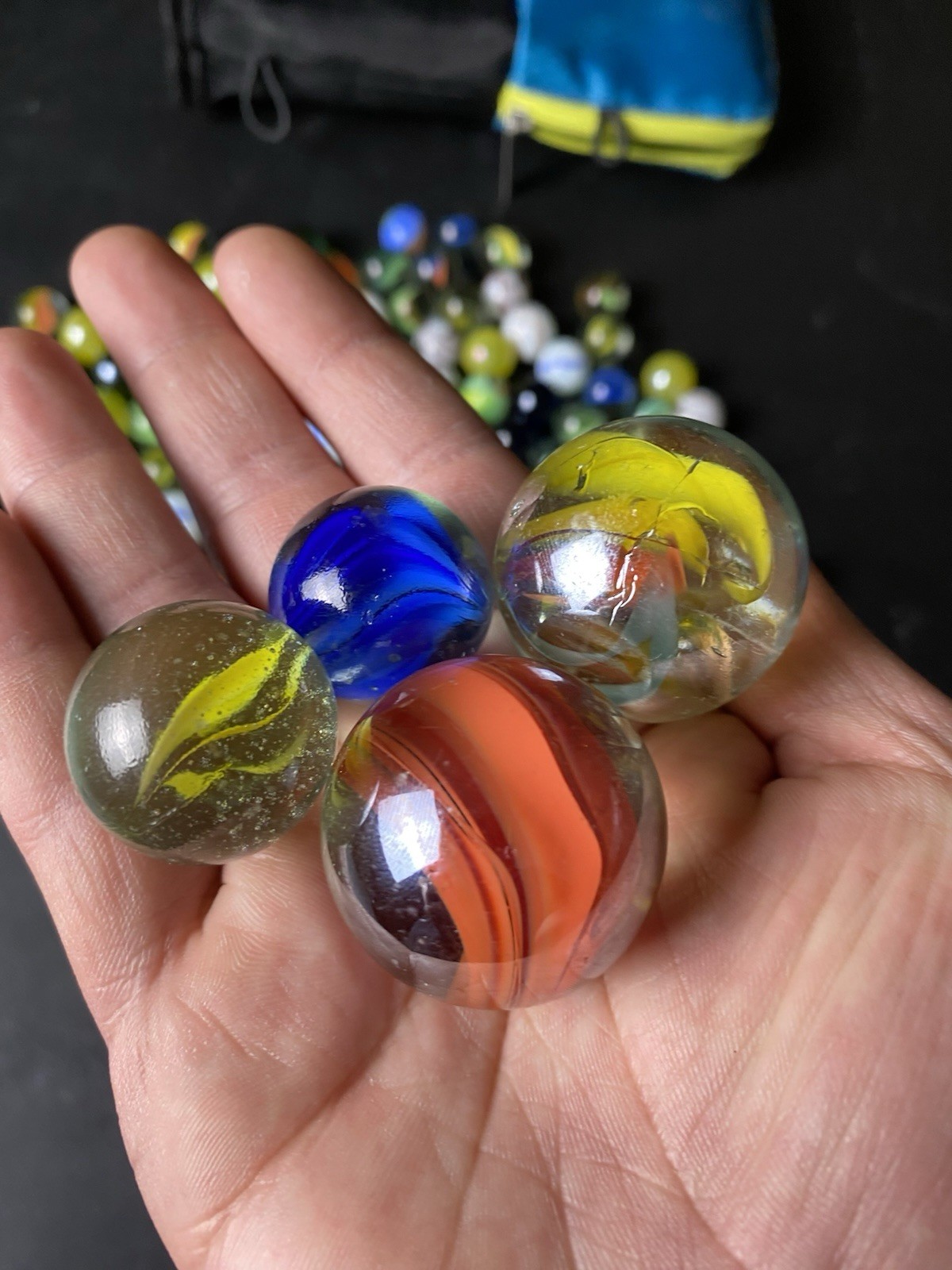 Vintage Glass Marbles Lot 1 LB Mixed Swirl Cat Eye Assorted Colors Some Big Ones