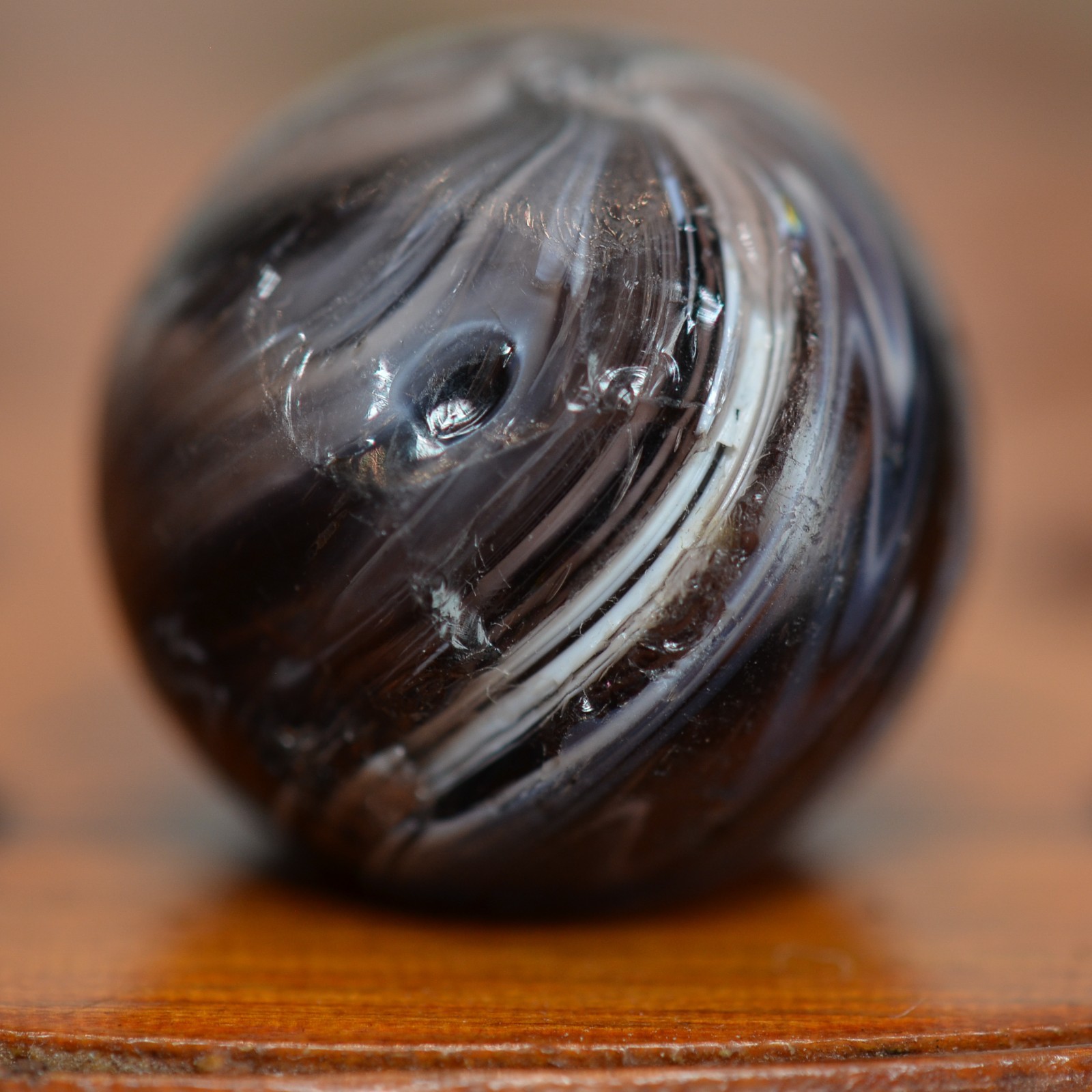 Handmade Purple Slag Marble, 3/4 in, 2 Pontils, Collectible, 1860-1920, S1552