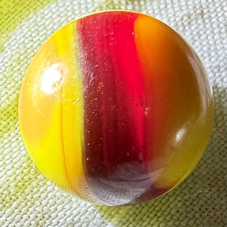 2 Vintage Akro Agate Patch Marbles, Both 0.62 in & NM+