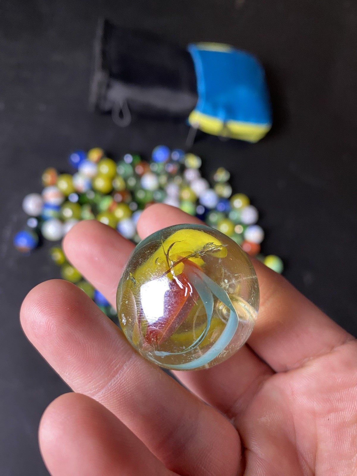 Vintage Glass Marbles Lot 1 LB Mixed Swirl Cat Eye Assorted Colors Some Big Ones