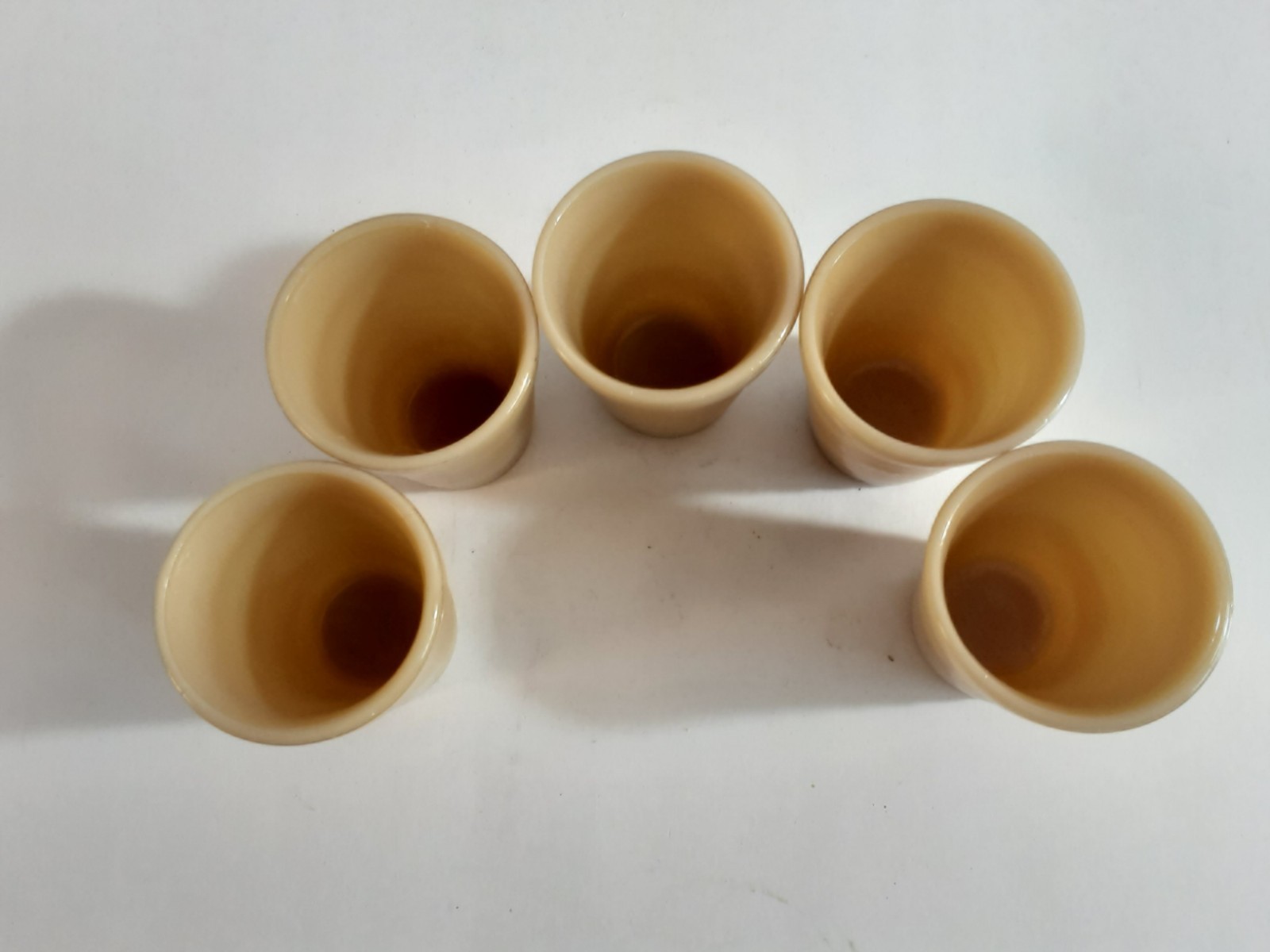 Vtg 1930’s-40’s Akro Agate Yellow Slag Glasses Marbleized Toy Cups 2″ Set Of 5