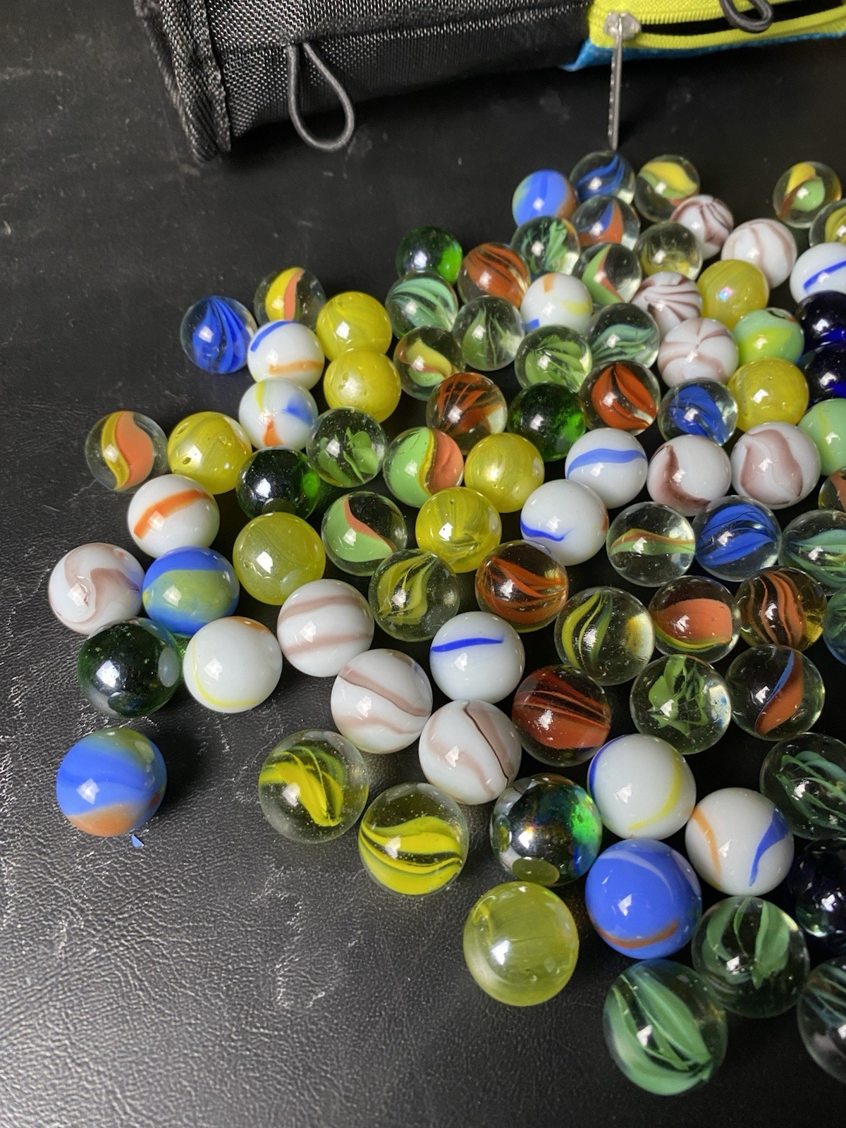 Vintage Glass Marbles Lot 1 LB Mixed Swirl Cat Eye Assorted Colors Some Big Ones