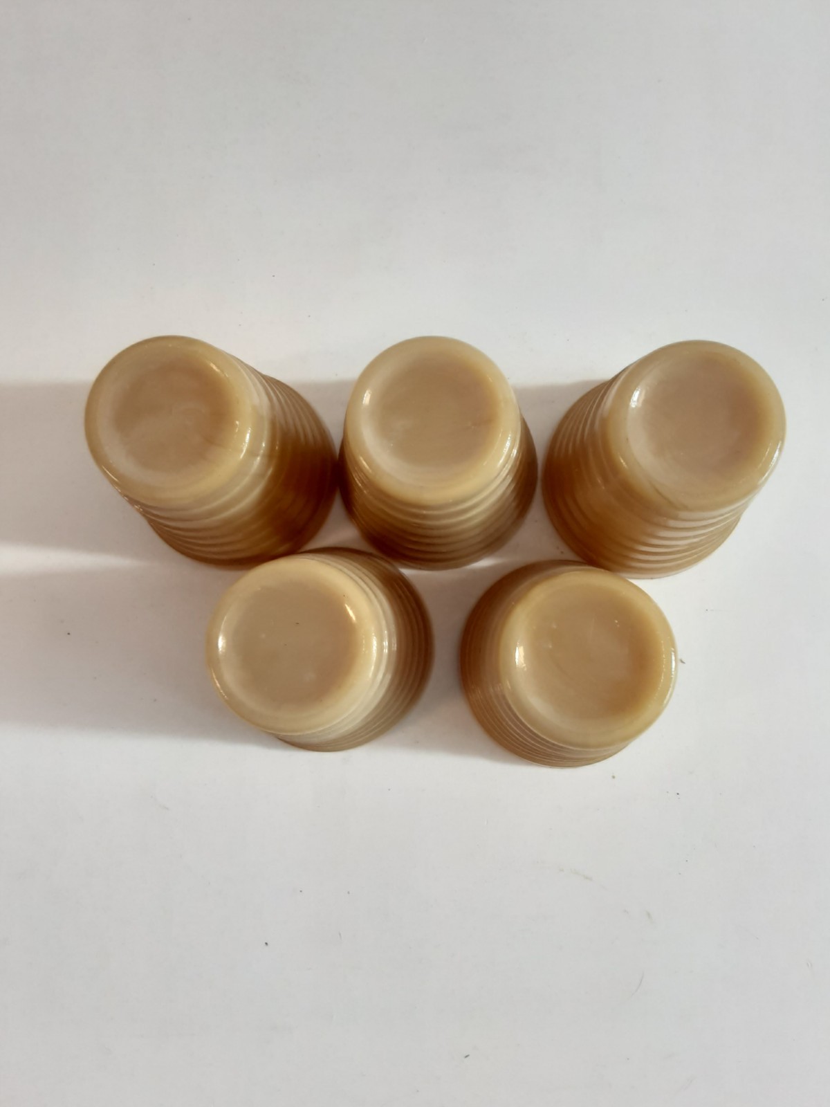 Vtg 1930’s-40’s Akro Agate Yellow Slag Glasses Marbleized Toy Cups 2″ Set Of 5