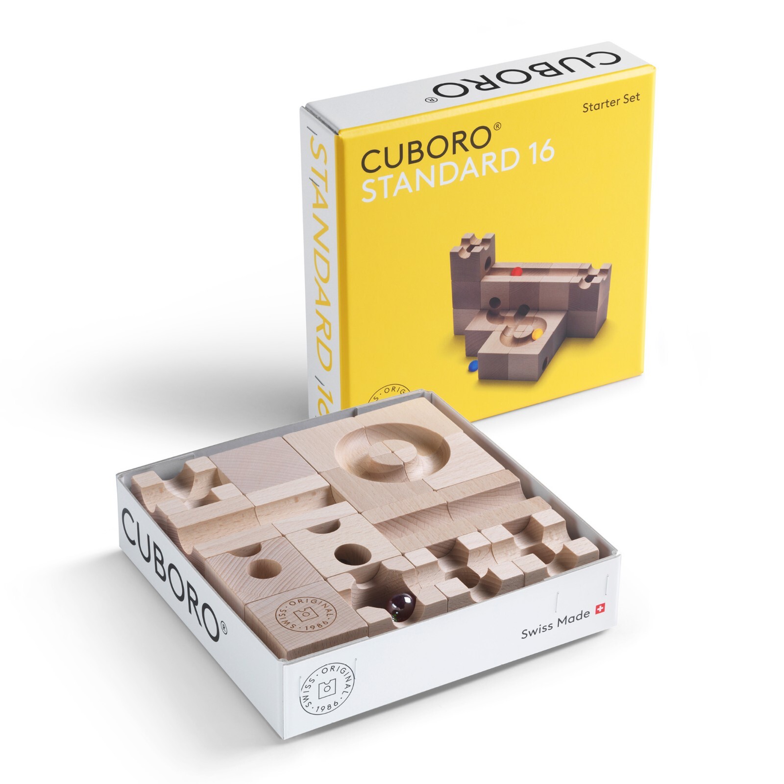 CUBORO STANDARD 16 Starter Set marbles toy construction building wood made Swiss