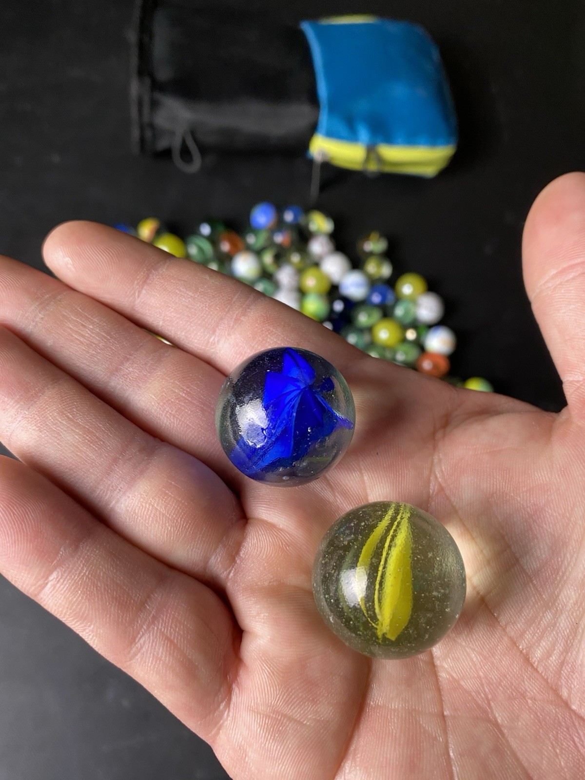 Vintage Glass Marbles Lot 1 LB Mixed Swirl Cat Eye Assorted Colors Some Big Ones