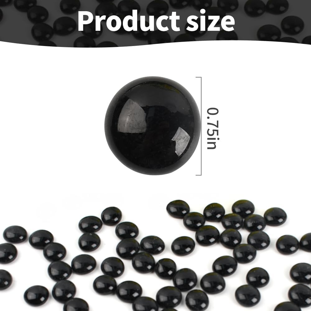 Flat Glass Marbles 1lb, 100PCS Black Flat Gems Glass Beads for Vase Filler Garde
