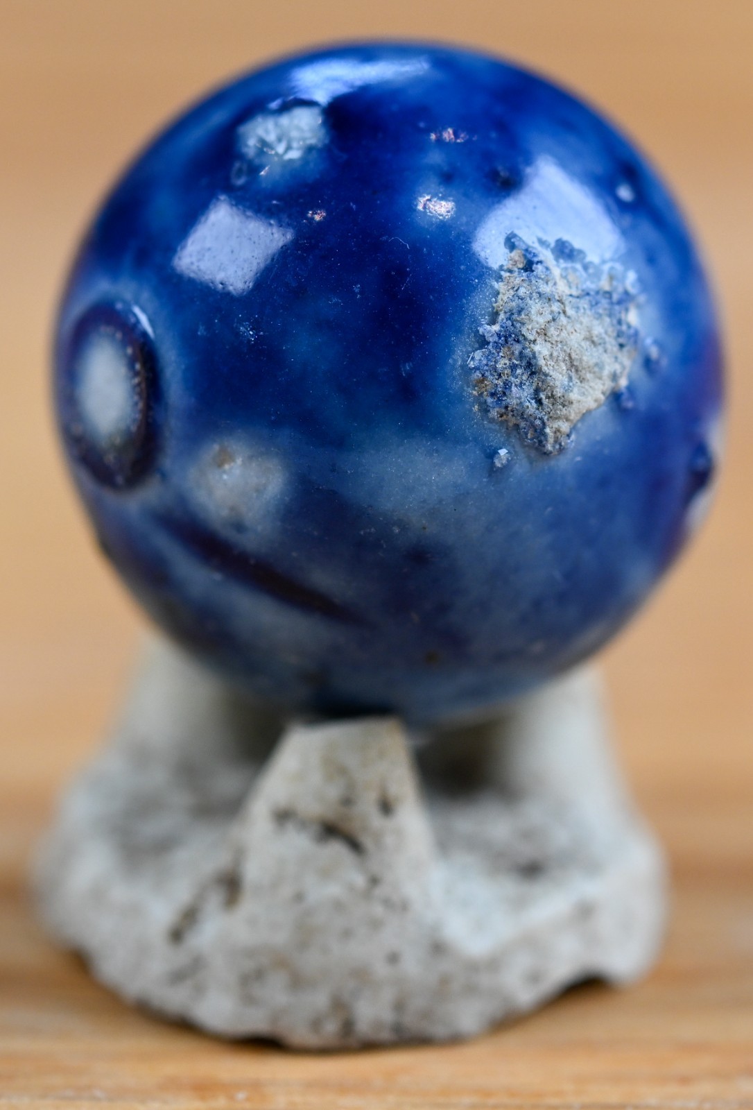 Blue Handmade Bennington Marble & Old German Firing Stand, 0.73 inch, Mint S1692