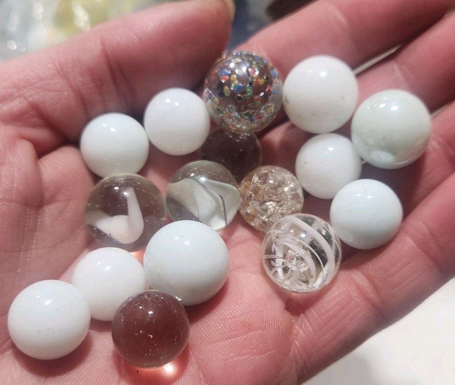 White Clear Mixed Machine Made Glass Toy Marbles Lot for Ages 8 & Up
