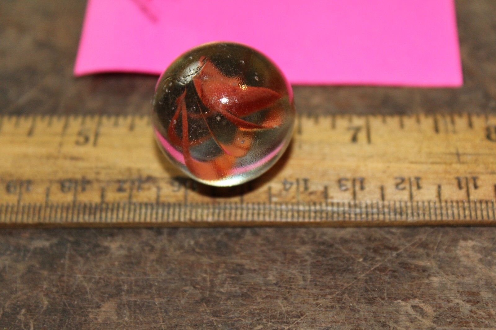 Vintage Machine Made 1″ Shooter Marble Caged Coral Strands