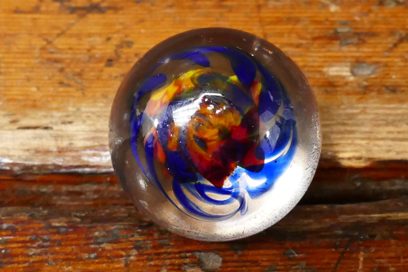 Vintage Hand Blown Art Glass Marble Yellow Red Cloud/Flower Design – 1 1/8”