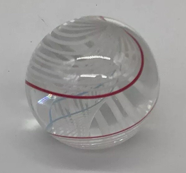 ART HANDMADE GLASS MARBLE 1 3/8″ DIVIDED RIBBON Latticino Swirl Paperweight