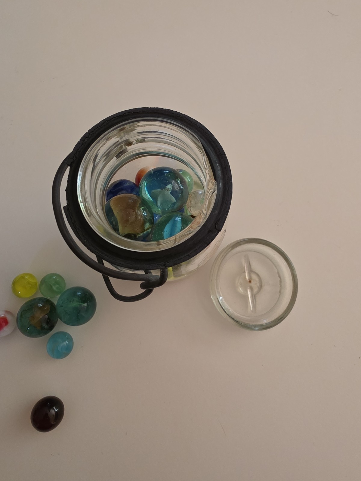 Vintage 5″ Glass Jar Filled With Marbles – Estate Find