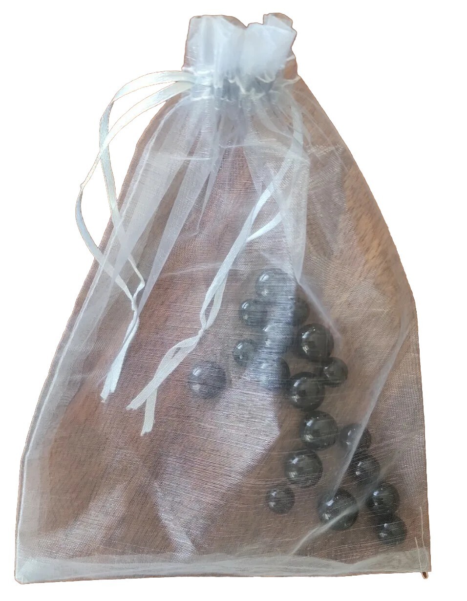 Eighteen (18) ~ Vintage Black Glass Marbles ~ Assorted Sizes 11 mm – 16 mm (165)