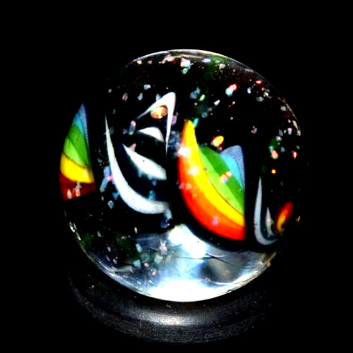 BRIAN TRILLAS GLASS MARBLE/.725″CRUSHED OPAL, GREEN BLACKLIGHT RAINBOW CORKSCREW