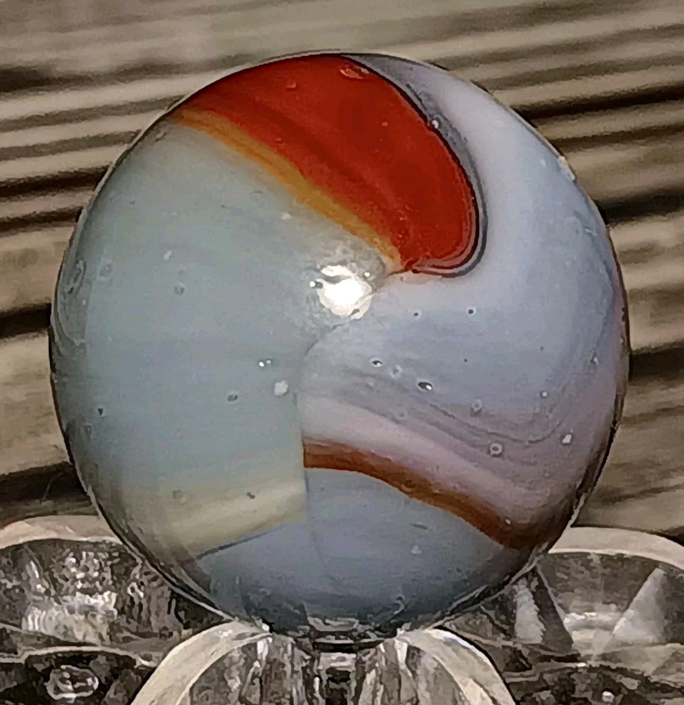 Peltier Glass Rainbo Marble. 5/8″ Mint(-). Kokomo Vibes. Nice Color Combo