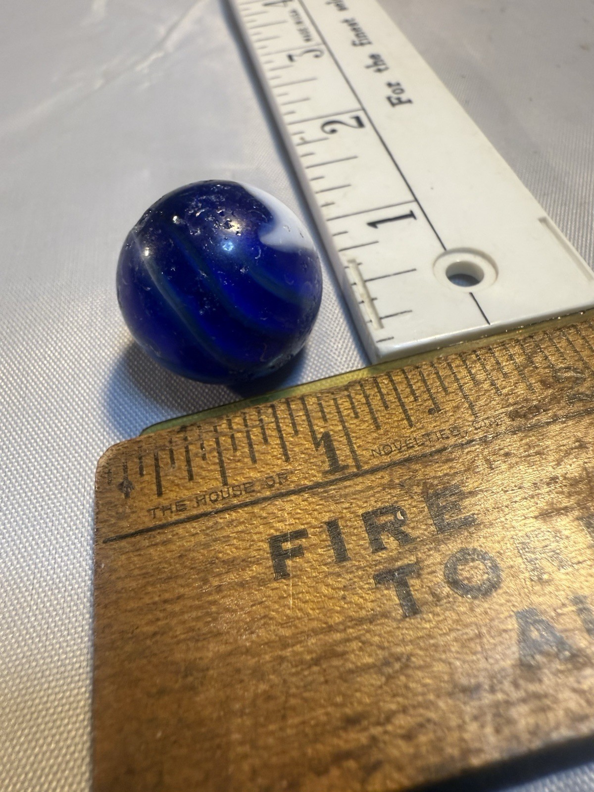Akro Agate Corkscrew SPIRAL Shooter Marble Blue White Old Vintage Damaged