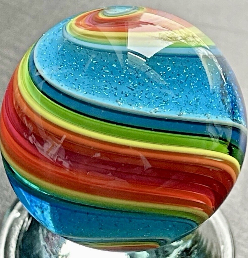 EDDIE SEESE MARBLE ART GLASS EXOTIC BLUE DICHROIC DOUBLE TWIST 1.50” FES 16