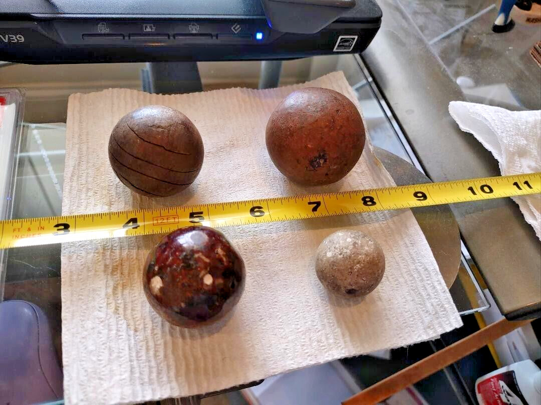 (4) 1890’s Shooting Marbles Bennington Clay Wooden