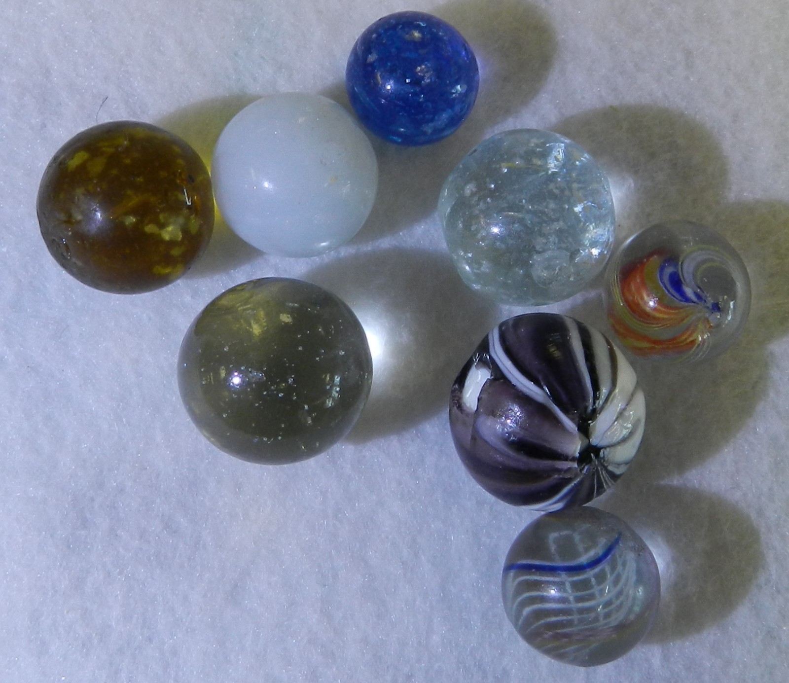 #19941m Vintage Group or Lot of 8 German Handmade Marbles .50 to .70 Inches