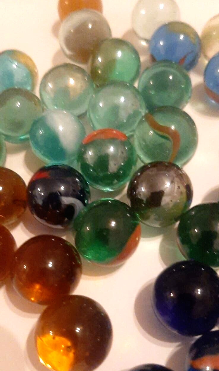 VTG Lot 39 Glass Marbles Bright Color Swirls/Blue/Orange/Transparent/Green Toys