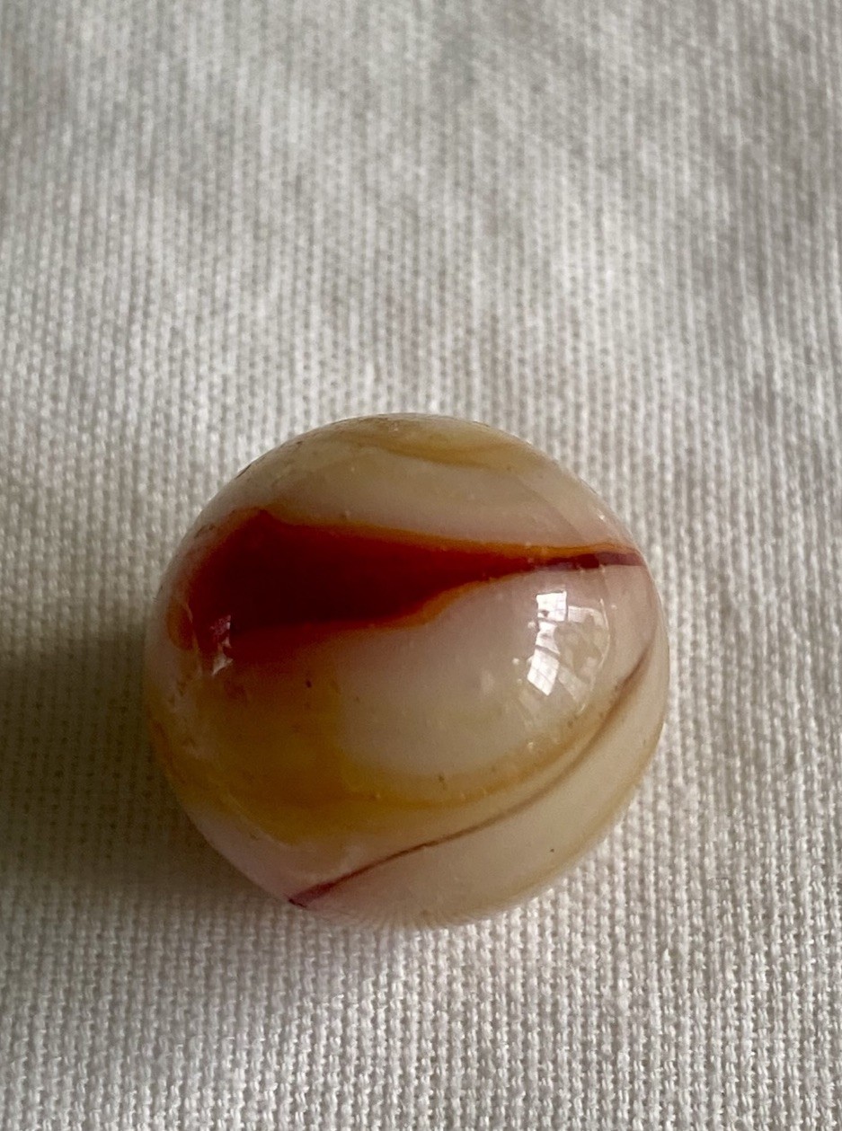 Pair Of Vtg Alley Agate Red & Yellow Swirl Marbles 1/2” & 9/16” (zzd7)